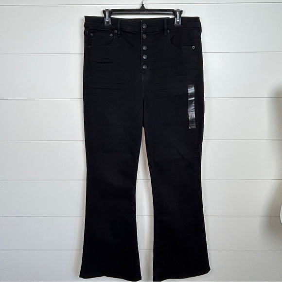 American Eagle Highest Rise Flare Leg Button Fly Jeans Black Size 16 NWT - Picture 3 of 15
